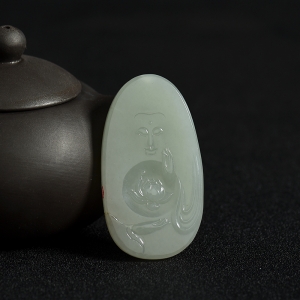 新疆和田青白玉籽料一见花开吊坠