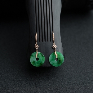 18K金镶钻糯种飘翠翡翠平安扣耳坠