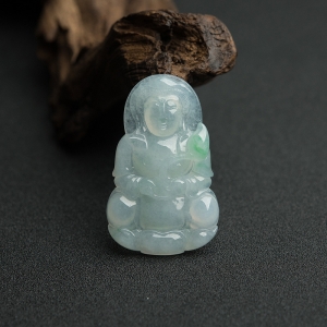 糯冰种飘翠翡翠观音吊坠