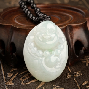 糯冰种飘花翡翠弥勒佛吊坠