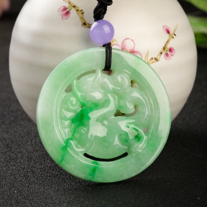 糯种飘翠翡翠麒麟平安扣吊坠