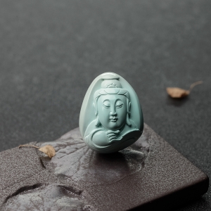 中高瓷浅蓝绿松石观音吊坠