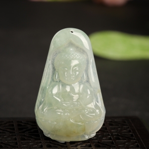 糯种浅绿翡翠宝宝佛吊坠