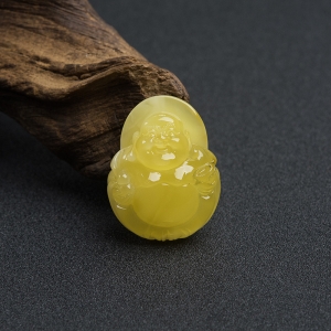 鸡油黄蜜蜡弥勒佛吊坠