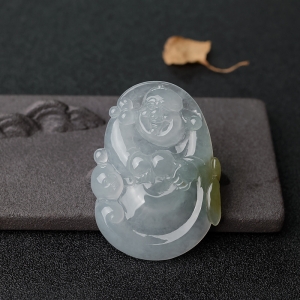 糯冰种俏色翡翠弥勒佛吊坠
