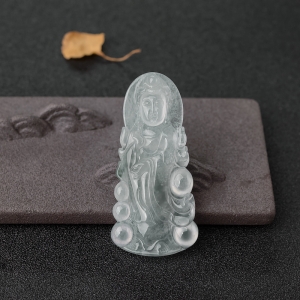 冰种飘翠翡翠观音吊坠