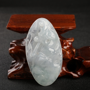 糯冰种晴水翡翠龙凤吊坠