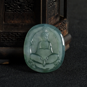 糯冰种暗绿翡翠观音吊坠