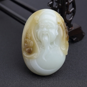 俄料俏色和田玉山料财神手把件