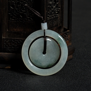 糯冰种飘花翡翠子母平安扣吊坠