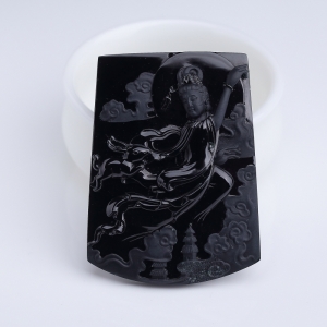 糯种墨翠嫦娥奔月吊坠