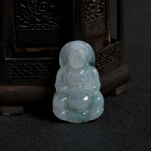 糯冰种飘花翡翠观音吊坠