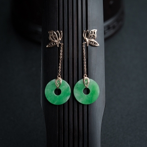 18K金镶钻糯种翠色翡翠耳坠