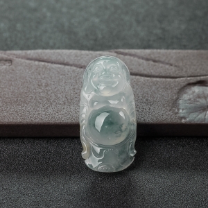 糯冰种飘花翡翠弥勒佛吊坠