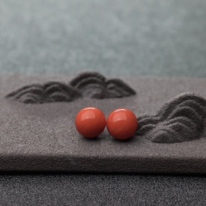 9.8mm沙丁橘红珊瑚圆珠（两件）