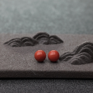 8mm沙丁橘红珊瑚圆珠（两件）