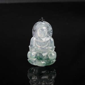 冰种飘花翡翠观音吊坠