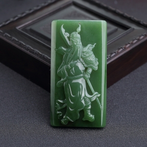 俄料碧玉山料关公牌吊坠