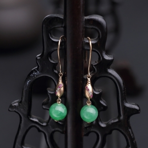 18K金镶糯种翠色翡翠耳环