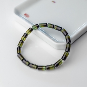 双色碧玺桶珠单圈手串