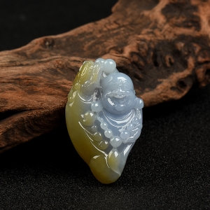 糯种俏色翡翠弥勒佛吊坠