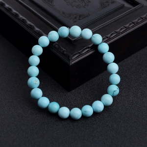8mm中高瓷铁线蓝绿松石手串