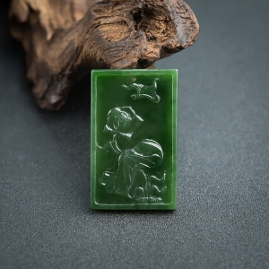 俄料碧玉山料蝶恋花吊坠