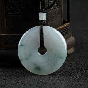 糯冰种飘花翡翠平安扣吊坠