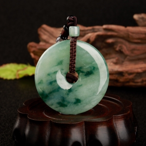 糯冰种飘花翡翠平安扣吊坠