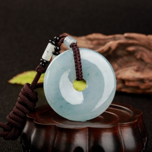 糯冰种飘花翡翠平安扣吊坠