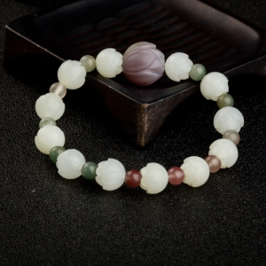 俄料白玉山料莲花手串