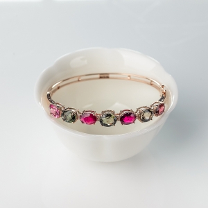 55mm18K金镶钻多色碧玺手镯