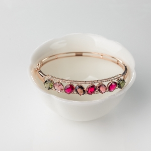 55.5mm18K金镶钻多色碧玺手镯