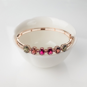 55.5mm18K金镶钻多色碧玺手镯