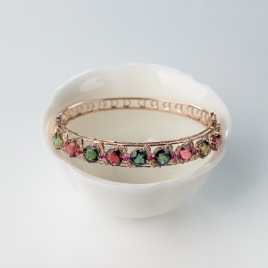 55mm18K金镶钻多色碧玺手镯