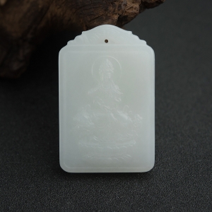 俄料白玉山料文殊菩萨吊坠