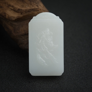 俄料白玉山料关公吊坠