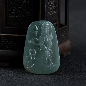 糯冰种深绿翡翠观音吊坠