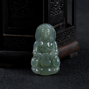 糯冰种飘花翡翠观音吊坠