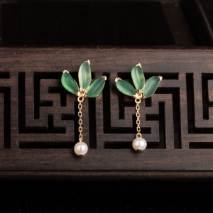 18K金镶糯冰种蓝绿翡翠耳坠