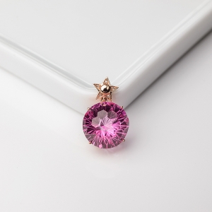 18K金镶钻粉色托帕石吊坠