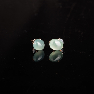 18K金镶糯冰种浅绿翡翠耳钉