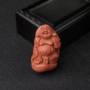 MOMO橘色珊瑚弥勒佛吊坠