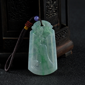 糯冰种飘翠翡翠仕女吊坠