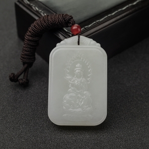 俄料白玉山料普贤菩萨吊坠