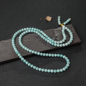 6.5mm中高瓷铁线浅蓝绿松石108佛珠