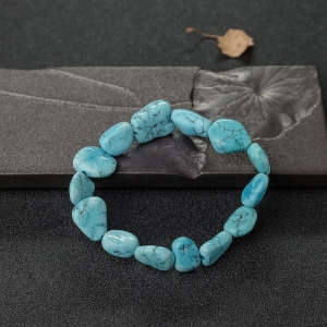 中高瓷铁线蓝绿松石随形单圈手串