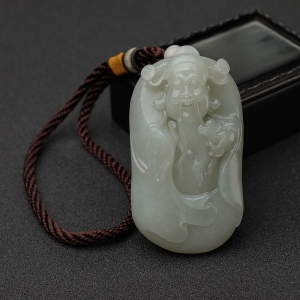 籽料和田青白玉财神手把件