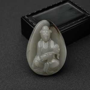 籽料和田青白玉观音吊坠