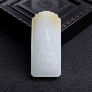 俄料白玉山料文殊菩萨吊坠